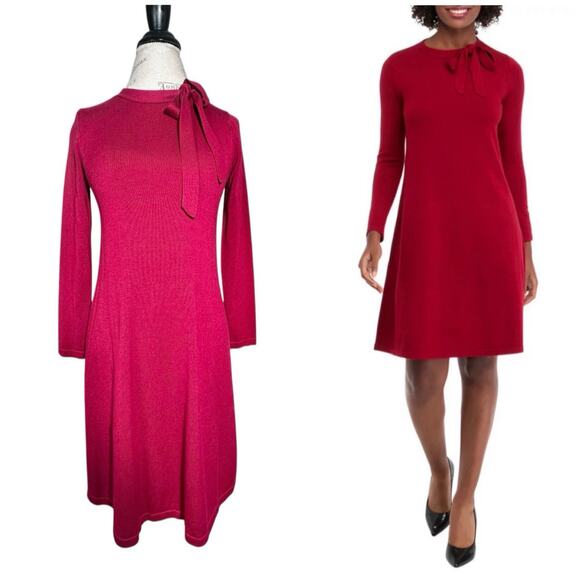 Signature by Bobbie Bee | Women | Red Stretch Knit Bow LS Mini Dress | Small - Picture 1 of 12